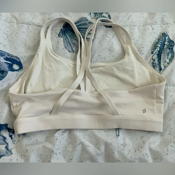 EUC Peloton Cream Sports Bra with Pink Logo size XL - Picture 2 of 3
